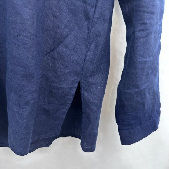 Eileen Fisher Womens Irish Linen Tunic Button Down Shirt V‎ -Neck Navy Blue Sz S - Picture 4 of 7